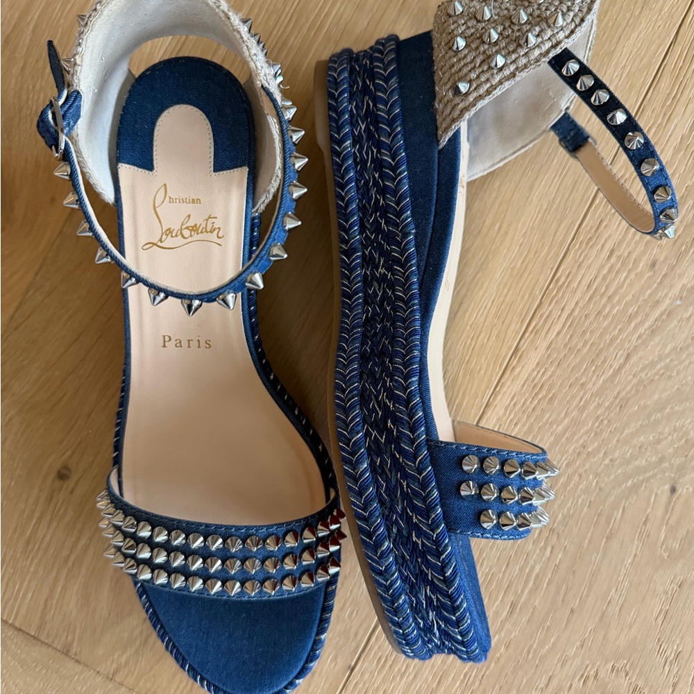 Christian Louboutin Madmonica 60 Denim Spike Espadrille Wedges - 39